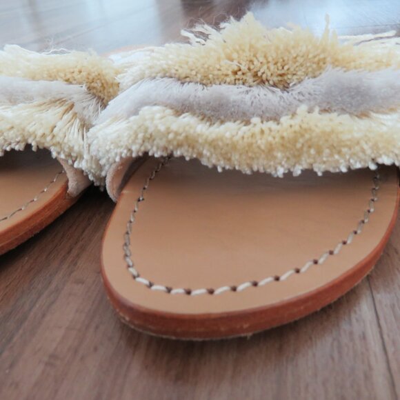 MYSTIQUE Caracas Fringed Leather Slip On Slide Sandals in Beige Beach Size US 7 - Picture 8 of 12